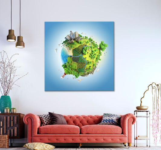 Square Canvas Green Globe Concept Vector Art High Quality Print 100% Australian Made