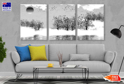 3 Set of Trees Near Lake Illustration High Quality Print 100% Australian Made Wall Canvas Ready to Hang