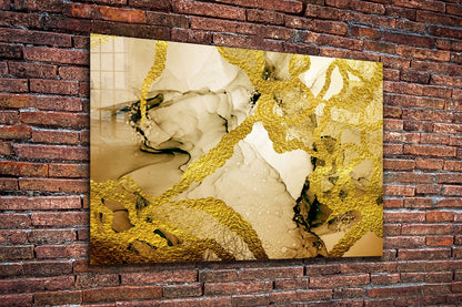 Gold Brown Abstract Print Tempered Glass Wall Art 100% Made in Australia Ready to Hang