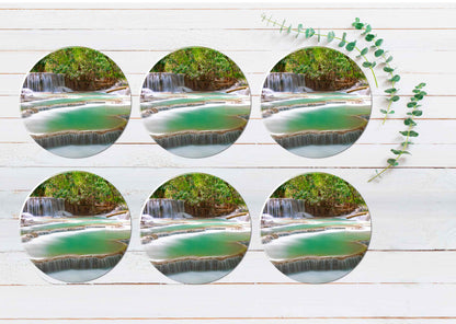 The Tat Kuang Si Waterfalls Coasters Wood & Rubber - Set of 6 Coasters