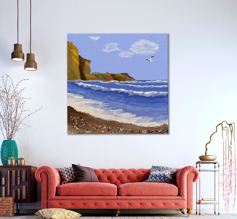 Square Canvas Cliff Near Sea View Oil Painting High Quality Print 100% Australian Made