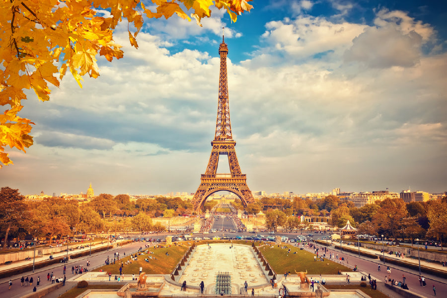 Bella Home Eiffel Tower Autumn Sunny Evening Print Canvas Ready to hang
