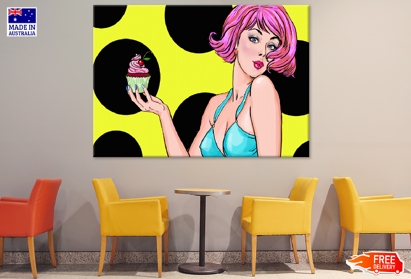 Girl Holding Cup Cake Illustration Print 100% Australian Made