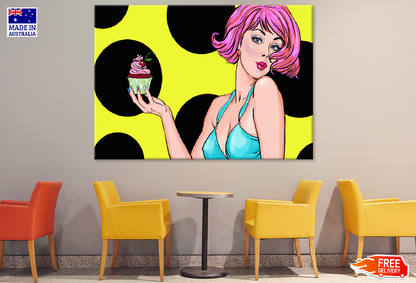 Girl Holding Cup Cake Illustration Print 100% Australian Made