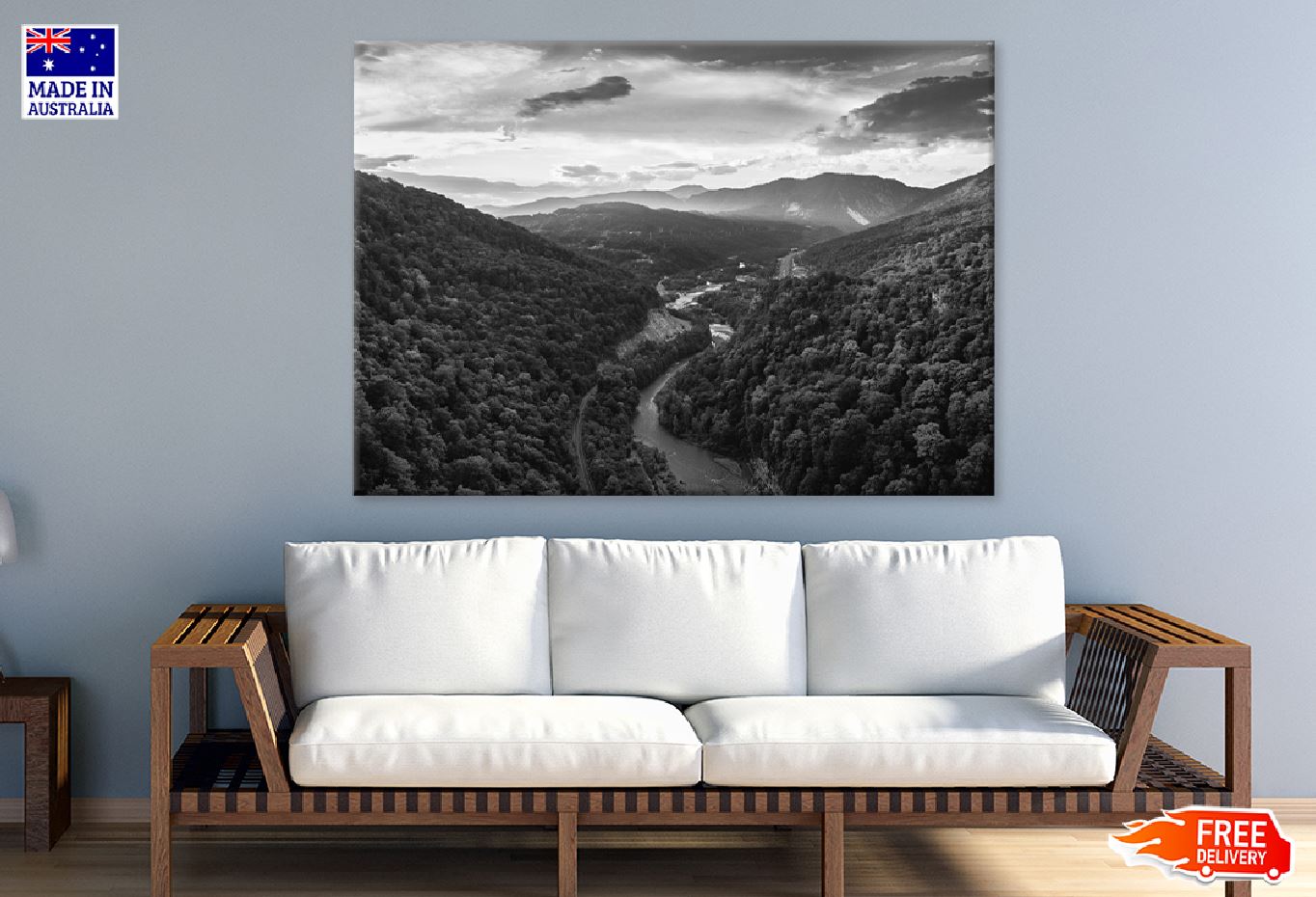 Cloudy Sky & Mountains B&W Aerial Photograph Print 100% Australian Made