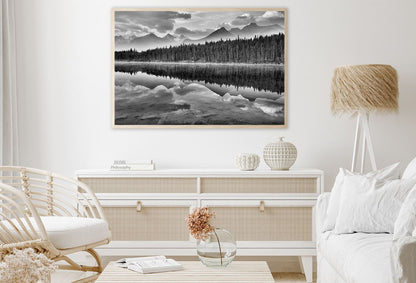 Forest & Mountains View Lake B&W View Home Decor Premium Quality Poster Print Choose Your Sizes