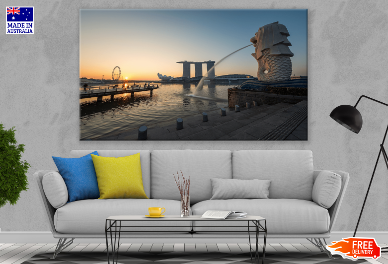 Merlion Fountain And Marina Bay Singapore Print 100% Australian Made
