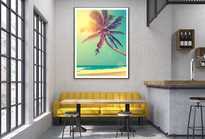 Tropical Beach & Palm Tree Sunset Photograph Home Decor Premium Quality Poster Print Choose Your Sizes