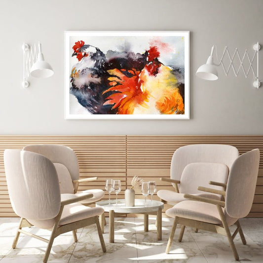 Colorful Hens Watercolor Painting Home Decor Premium Quality Poster Print Choose Your Sizes