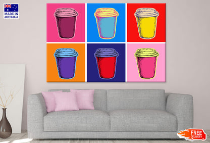 Colorful Coffee Cup Set Illustration Print 100% Australian Made
