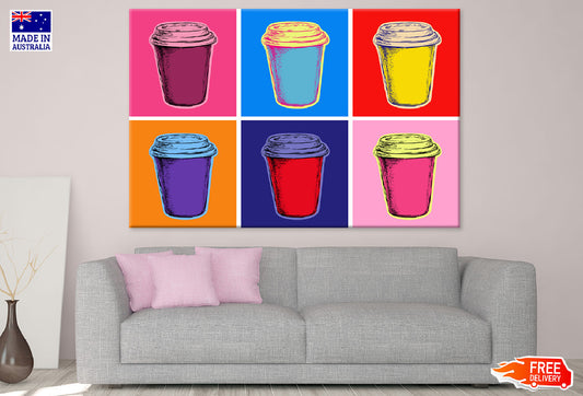 Colorful Coffee Cup Set Illustration Print 100% Australian Made