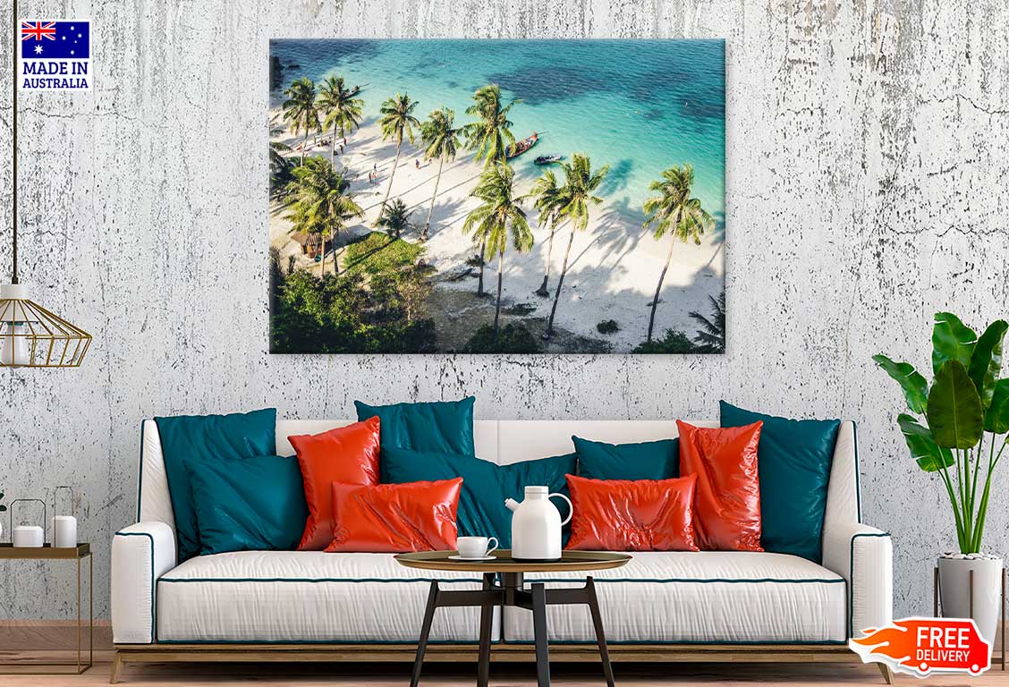 Palm Trees near Sea Aerial View Photograph Print 100% Australian Made