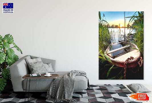 Rowing Boat on Lake Sunset View Photograph Print 100% Australian Made