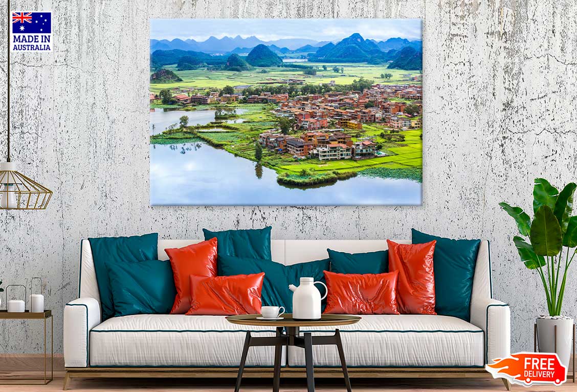 Wenshan City & Mountains Scenery Photograph China Print 100% Australian Made