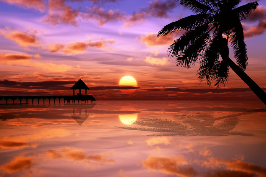 Tropical Sunset on Ocean Lagoon Photograph Home Decor Premium Quality Poster Print Choose Your Sizes