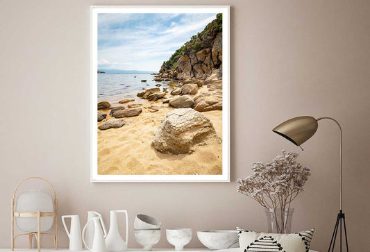 Rocks near Seashore Cloudy Sky View Photograph Home Decor Premium Quality Poster Print Choose Your Sizes