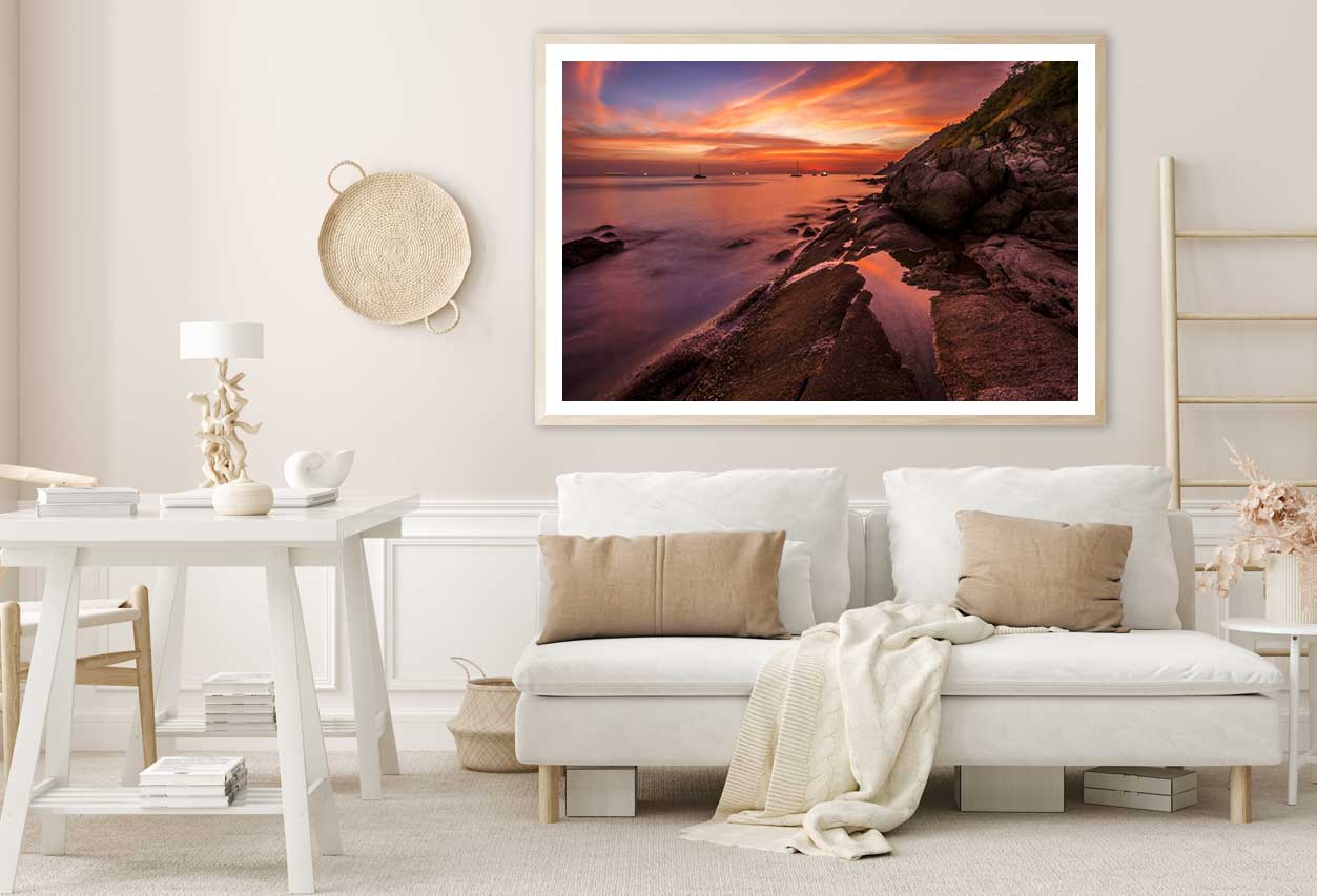 Tropical Rocky Beach Sunset View Photograph Home Decor Premium Quality Poster Print Choose Your Sizes