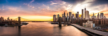 Panoramic Canvas Brooklyn Bridge at Sunset View High Quality 100% Australian Made Wall Canvas Print Ready to Hang