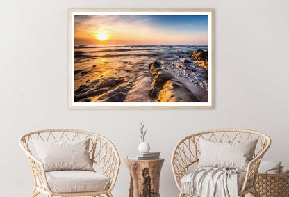 Sea with Rocks Sunset Scenery Photograph Home Decor Premium Quality Poster Print Choose Your Sizes