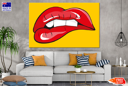 Biting Red Lip On Yellow Background Vector Art Print 100% Australian Made