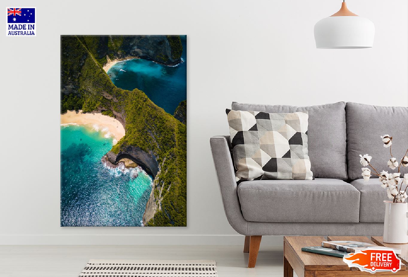 Ocean Covered Green Cliffs Aerial View Photograph Print 100% Australian Made