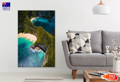 Ocean Covered Green Cliffs Aerial View Photograph Print 100% Australian Made