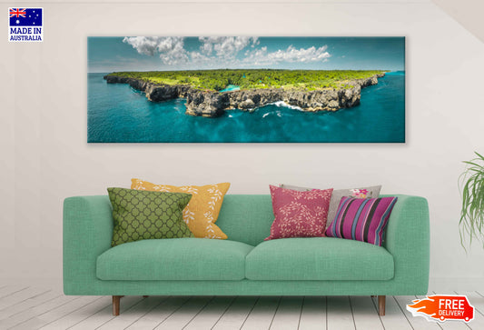 Panoramic Canvas Rock Coastal Sea Sky View Photograph High Quality 100% Australian Made Wall Canvas Print Ready to Hang