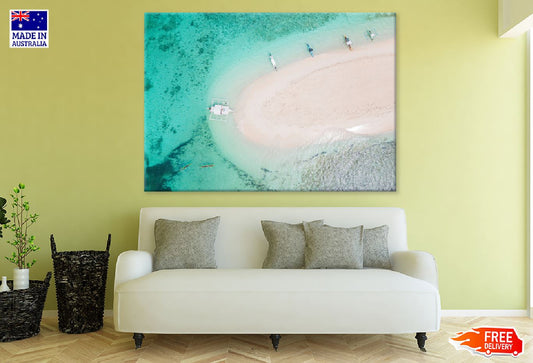 Small Sandy Island with Boats Photograph Print 100% Australian Made