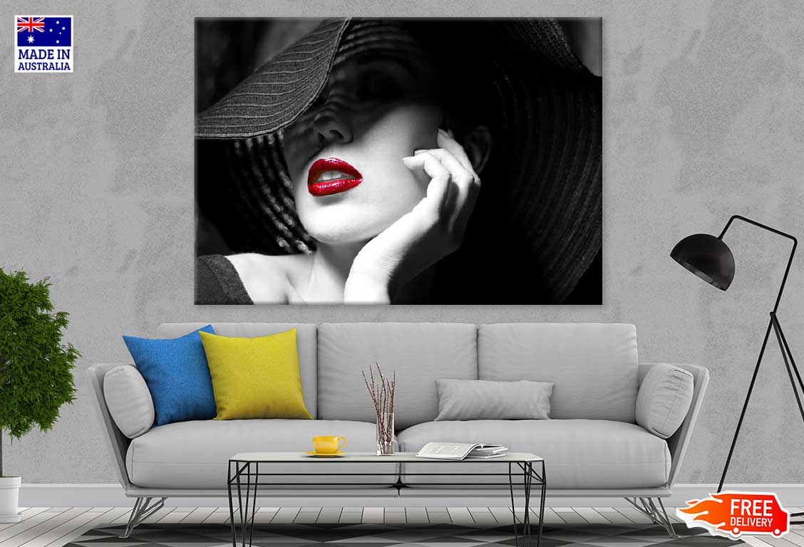 Girl With Hat & Red Lips B&W Photograph Print 100% Australian Made