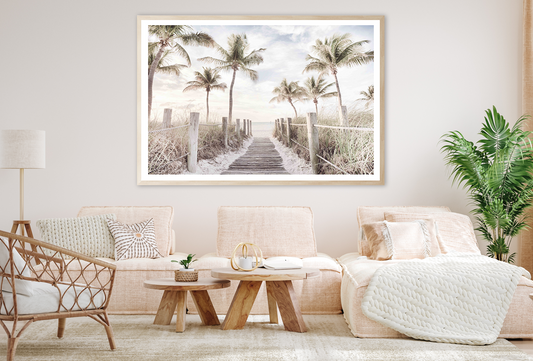 Plam Trees & Wooden Pier View Home Decor Premium Quality Poster Print Choose Your Sizes