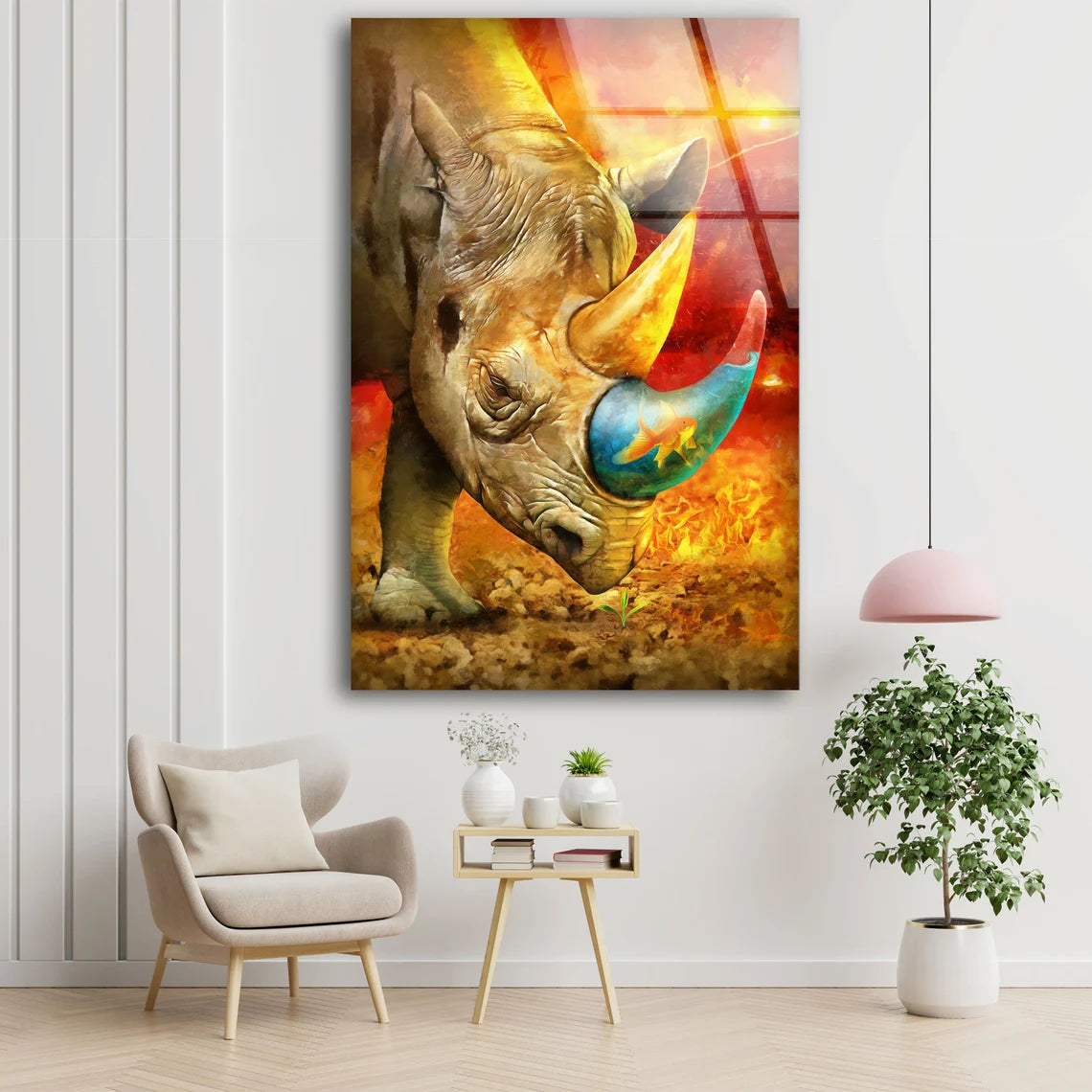 Rhinoceros Colorful Watercolor Painting Acrylic Glass Print Tempered Glass Wall Art 100% Made in Australia Ready to Hang