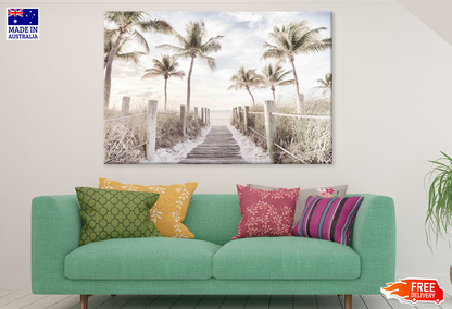 Plam Trees & Wooden Pier View Print 100% Australian Made