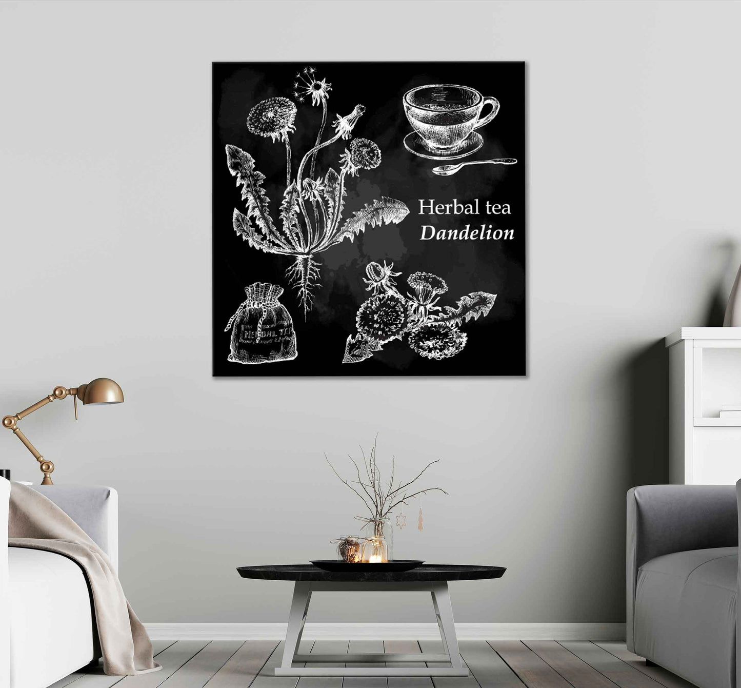 Square Canvas Dandelion Herbal Tea Vector Design High Quality Print 100% Australian Made