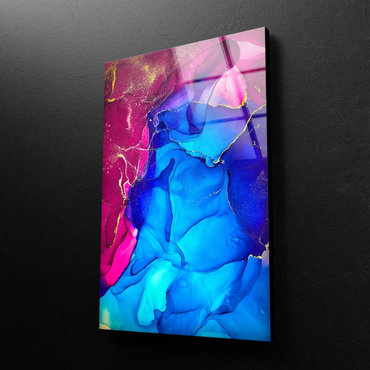 Pink Blue & Gold Abstract Design Acrylic Glass Print Tempered Glass Wall Art 100% Made in Australia Ready to Hang