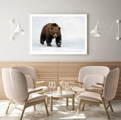 Bear Walking on Snow Photograph Home Decor Premium Quality Poster Print Choose Your Sizes