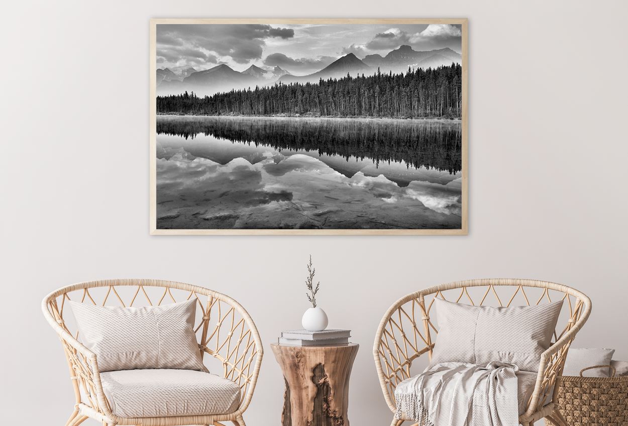 Forest & Mountains View Lake B&W View Home Decor Premium Quality Poster Print Choose Your Sizes