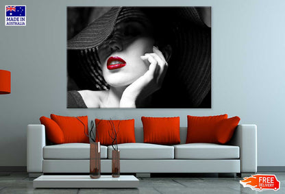 Girl With Hat & Red Lips B&W Photograph Print 100% Australian Made