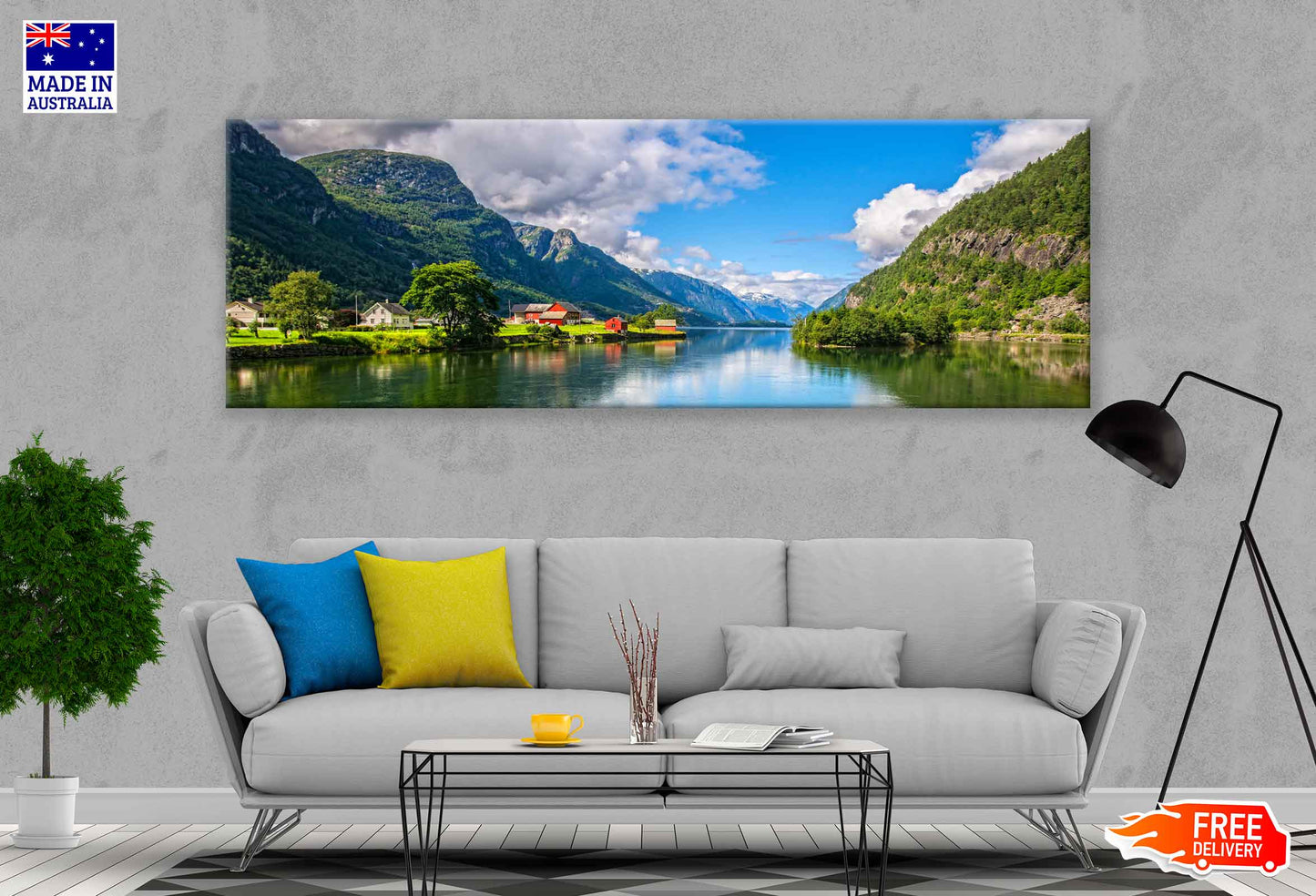 Panoramic Canvas Mountains & Lake View Photograph High Quality 100% Australian Made Wall Canvas Print Ready to Hang