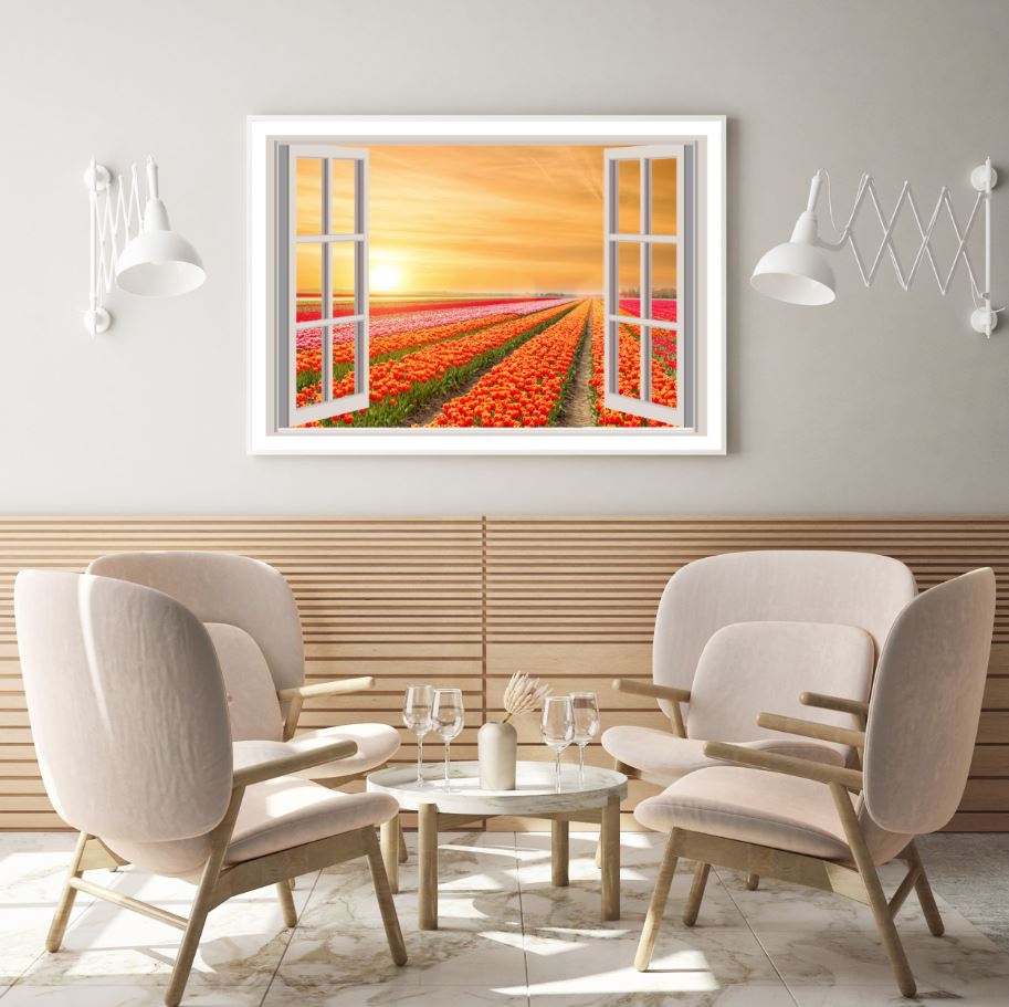 Flower Field Scenery Window View Home Decor Premium Quality Poster Print Choose Your Sizes