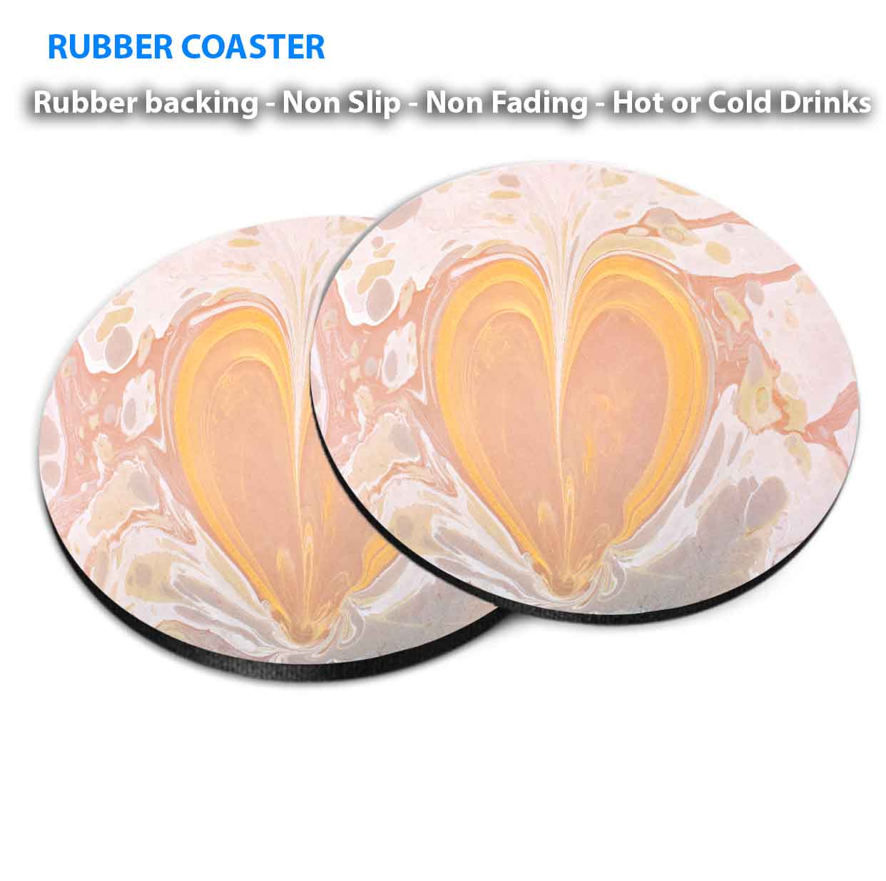 Pink Heart Shape Abstract Coasters Wood & Rubber - Set of 6 Coasters