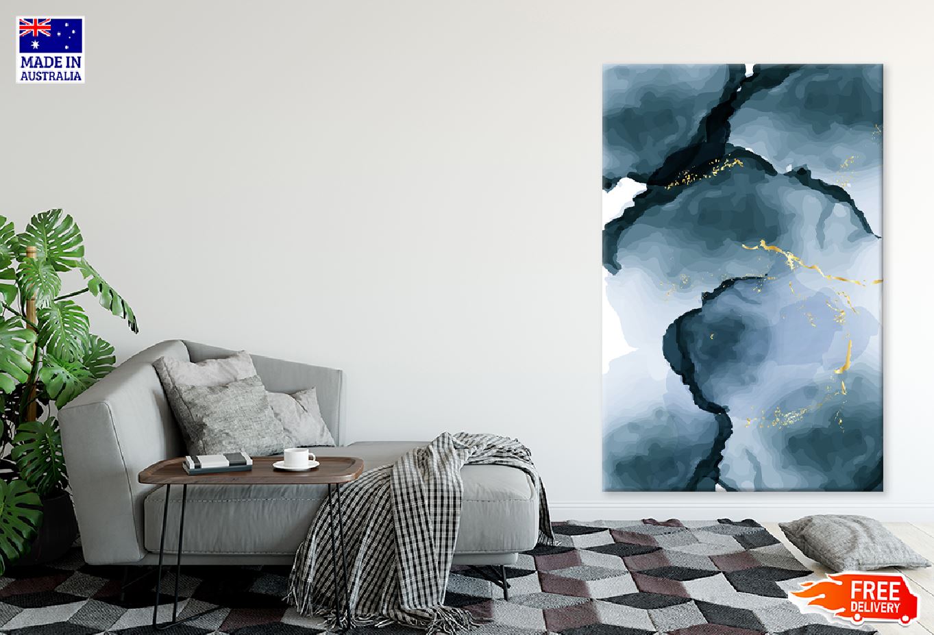 Black Grey & Gold Lines Abstract Design Print 100% Australian Made