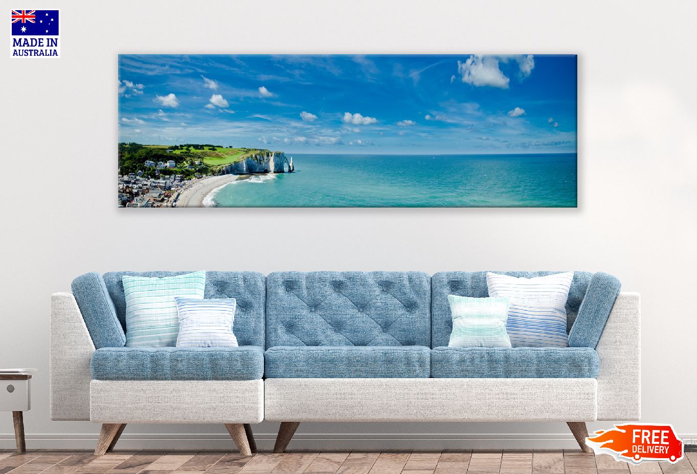 Panoramic Canvas Porte d'aval & Cliff Sea Photograph High Quality 100% Australian Made Wall Canvas Print Ready to Hang
