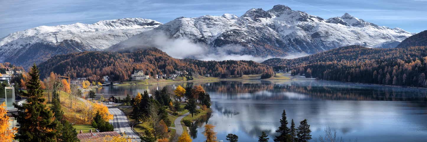 Panoramic Canvas Lake St. Moritz Snow Photograph High Quality 100% Australian Made Wall Canvas Print Ready to Hang