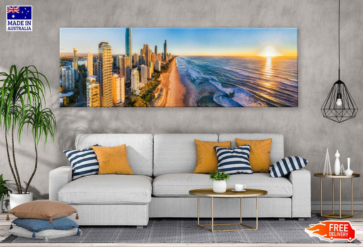 Panoramic Canvas Gold Coast & Beach View Photograph High Quality 100% Australian Made Wall Canvas Print Ready to Hang