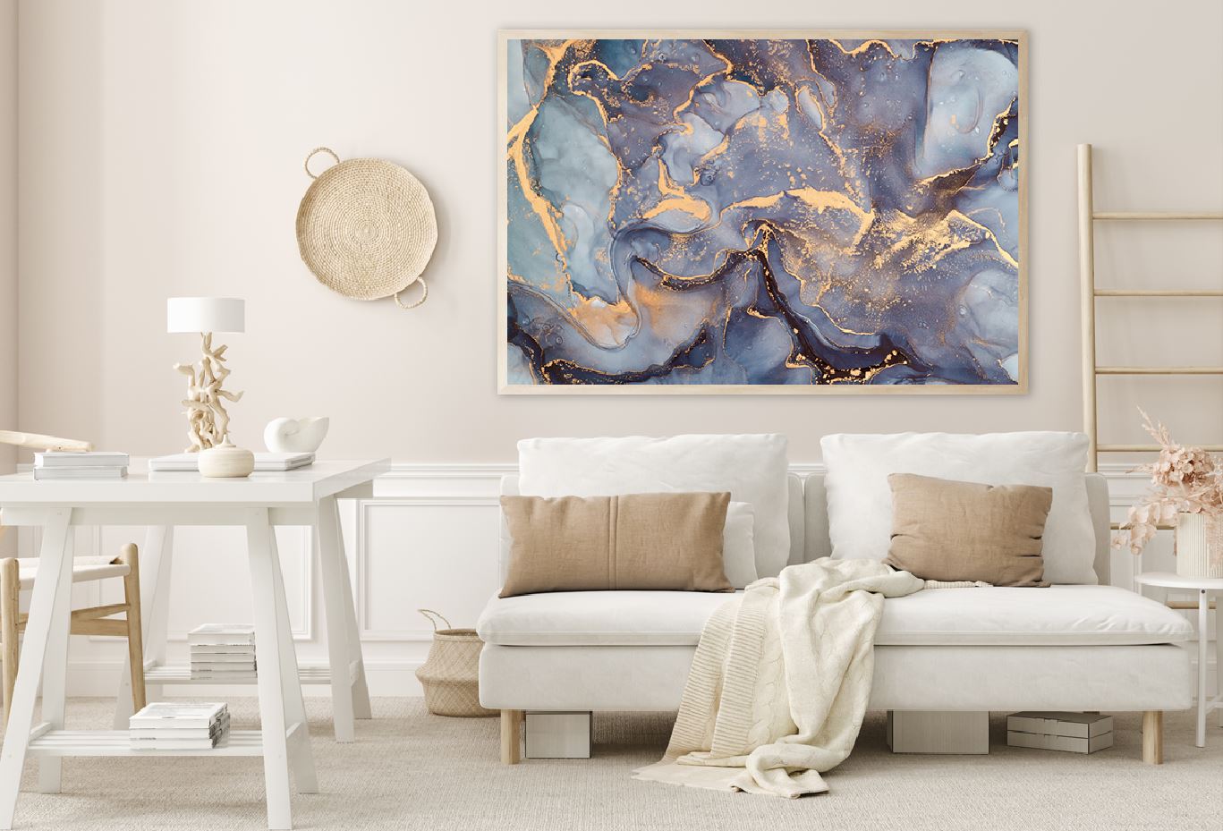 Grey Blue & Gold Abstract Design Home Decor Premium Quality Poster Print Choose Your Sizes