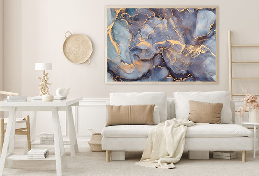 Grey Blue & Gold Abstract Design Home Decor Premium Quality Poster Print Choose Your Sizes