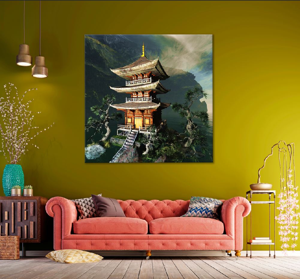 Square Canvas Zen Buddhist Temple Mountain Photograph High Quality Print 100% Australian Made