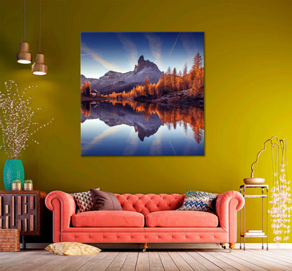 Square Canvas Mountain Autumn Trees & Lake High Quality Print 100% Australian Made