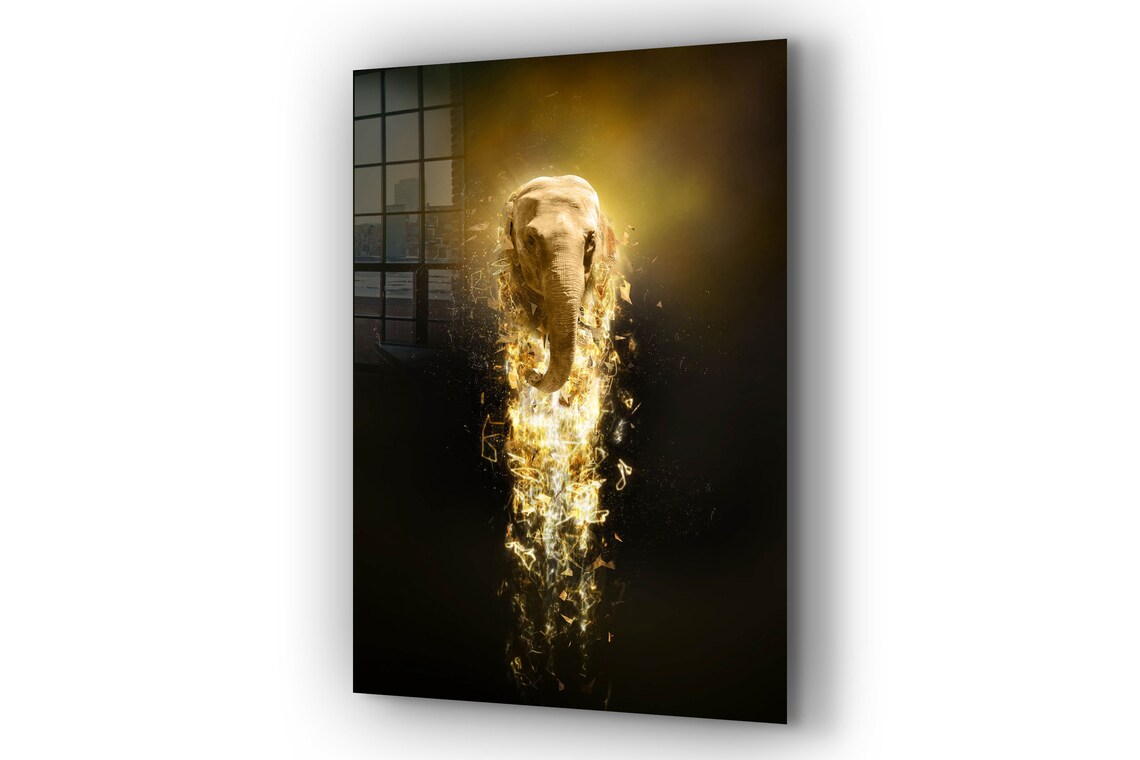 Gold Elephant Abstract Print Tempered Glass Wall Art 100% Made in Australia Ready to Hang