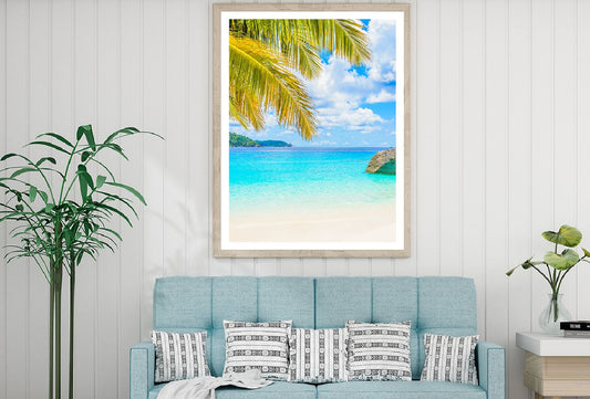 Palm Leaves & Sandy Beach View Photograph Home Decor Premium Quality Poster Print Choose Your Sizes